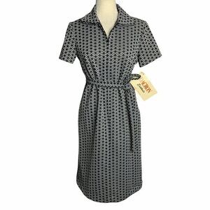 Vintage 70s Deadstock Shift Dress Black Geometric